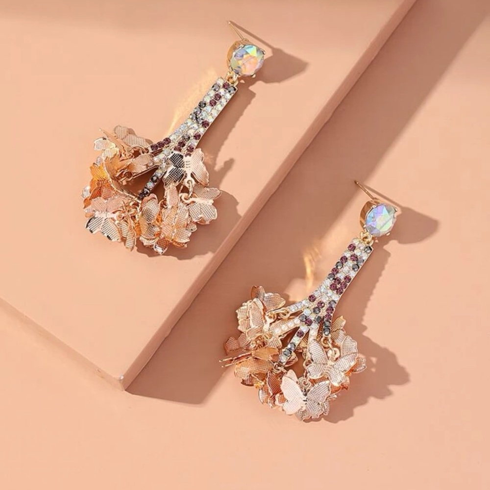 🦋 Stunning Large Rhinestone Metallic Butterfly Flutter Kaleidoscope Tassels - Picture 3 of 4